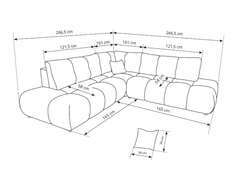Narożnik z funkcją spania i pojemnikiem Prawy Kair Jasnoszary