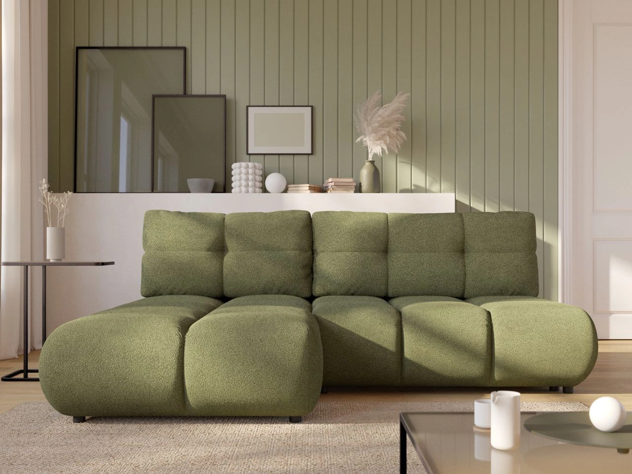 Narożnik z funkcją spania i pojemnikiem Lewy Milet Zielony