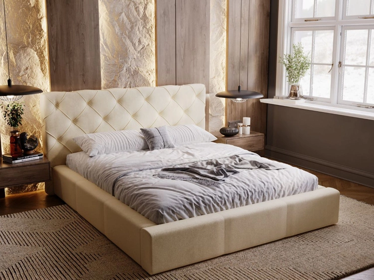 Łóżko tapicerowane z pojemnikiem i stelażem 140x200 Milano Beżowe
