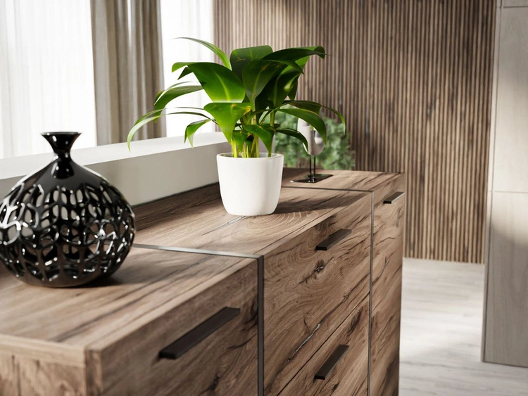 Zestaw mebli do salonu w stylu loftowym na nóżkach Lunelie Dąb Flagstaff