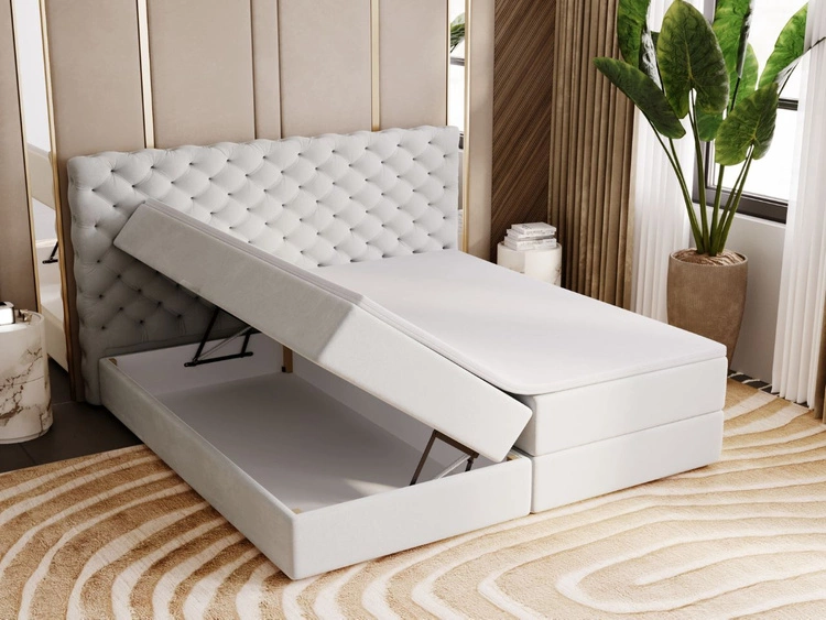 Łóżko kontynentalne z pojemnikiem na pościel 140x200 Bergamo jasnoszare