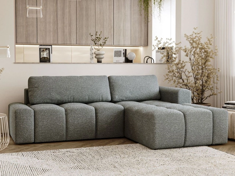 Narożnik L prawy z funkcją spania i pojemnikiem Lana Szary