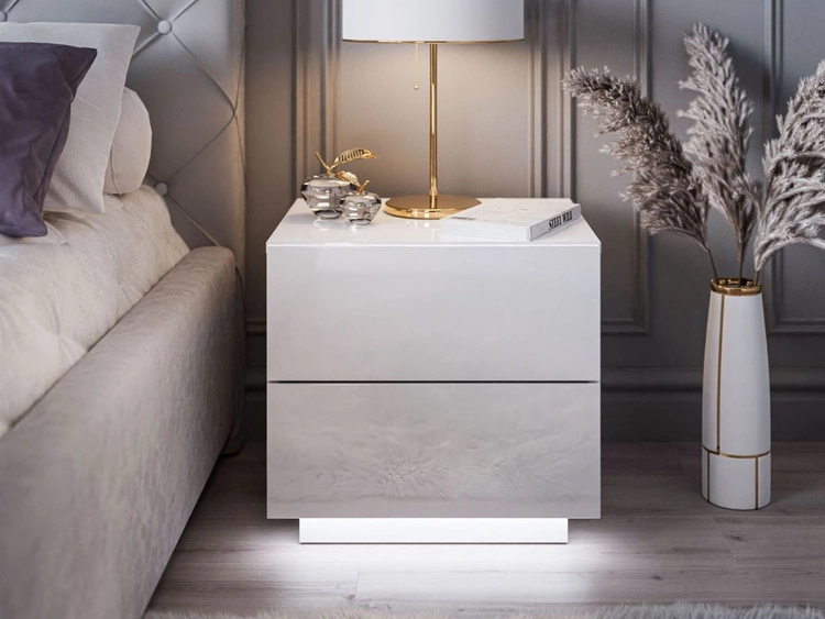 Stolik nocny z dwoma szufladami Nuveo Lux Biały Połysk