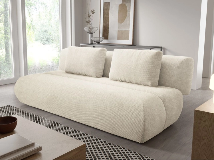 Kanapa z regulowanym oparciem, funkcją spania i pojemnikiem Figo Kremowa