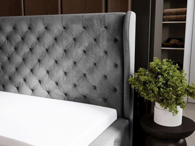 Łóżko tapicerowane z pojemnikiem na pościel i stelażem 160x200 Kingston Szare