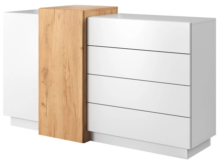 Komoda z drzwiami i szufladami Morten Biała, Dąb Craft Złoty
