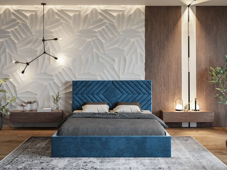 Łóżko tapicerowane z pojemnikiem i stelażem 120x200 Loris Ciemnoniebieskie