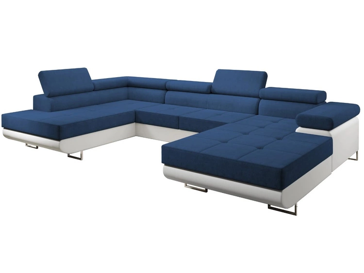 Narożnik U lewy z funkcją spania i pojemnikiem Solam U Granatowy, Biały