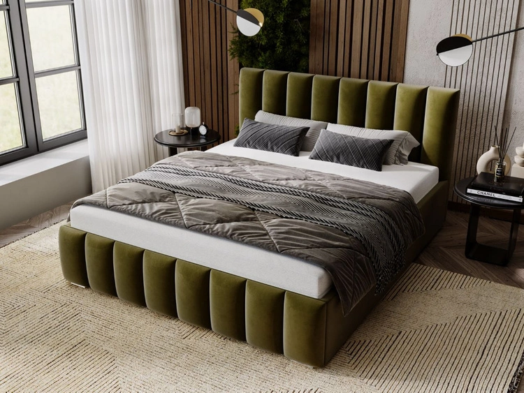 Łóżko tapicerowane z pojemnikiem i stelażem 140x200 Neos Zielone