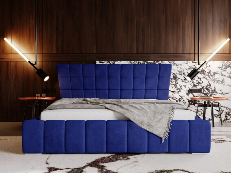 Łóżko tapicerowane z pojemnikiem i stelażem 180x200 cm Paris Niebieskie