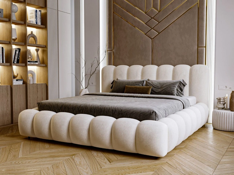 Łóżko tapicerowane z pojemnikiem i stelażem 180x200 Averia Beżowy