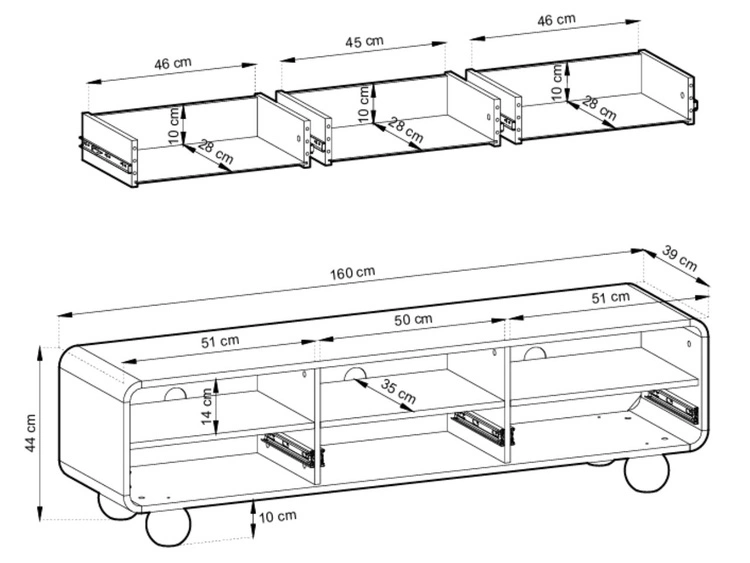 Szafka RTV 160 z szufladami na kulistych nóżkach Soffio Kaszmir