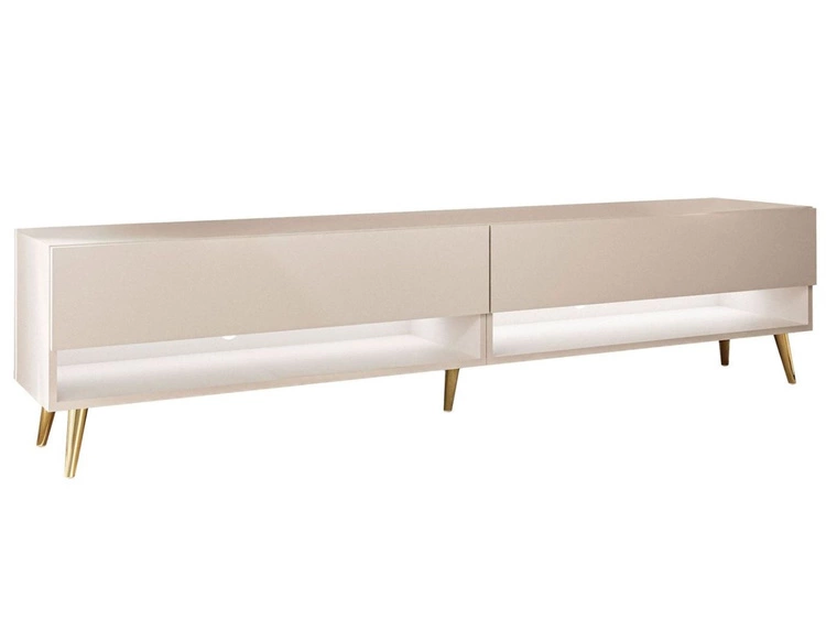 Szafka RTV do salonu 180 cm ze złotymi nóżkami i oświetleniem LED Aurelie Kaszmir mat