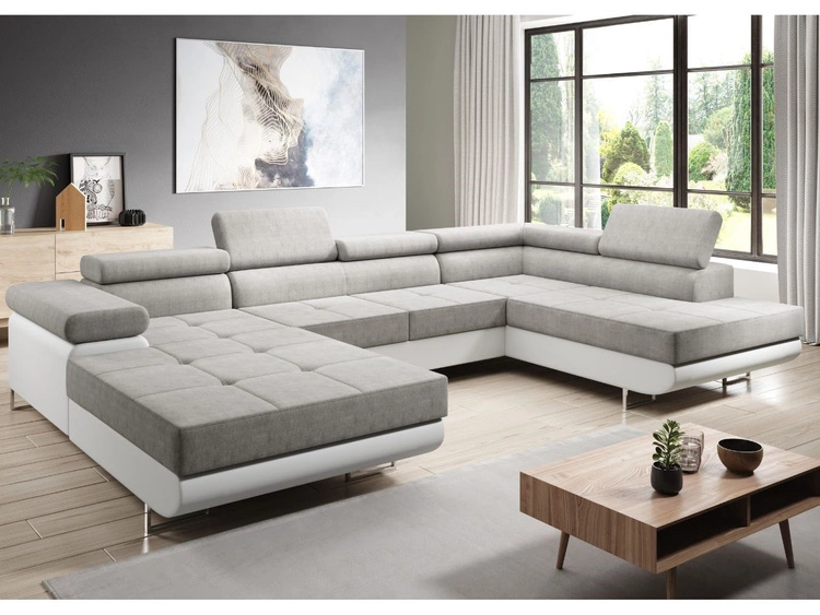 Narożnik U prawy z funkcją spania i pojemnikiem Solam U Szary, Biały