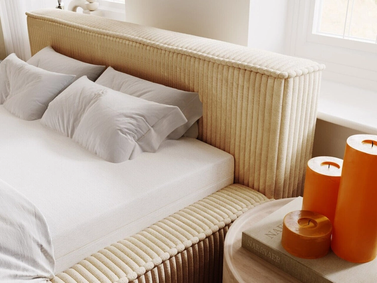 Łóżko tapicerowane z pojemnikiem i stelażem 160x200 Lago Beżowe