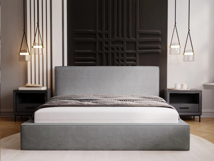 Łóżko tapicerowane z pojemnikiem i stelażem 180x200 Monaco Szare