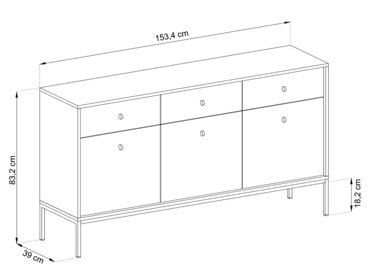 Komoda z drzwiami i szufladami na czarnych nóżkach 154 cm Amor Granatowa