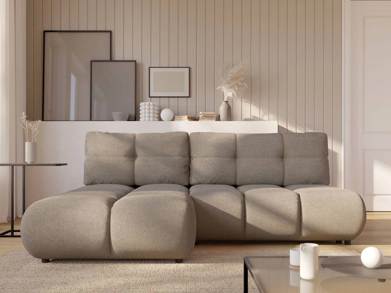 Narożnik z funkcją spania i pojemnikiem Lewy Milet Jasnoszary