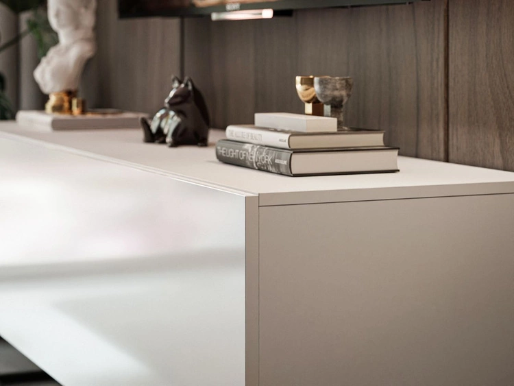 Szafka RTV pod telewizor z drzwiczkami na czarnym stelażu 150 cm Nodoo Biały połysk