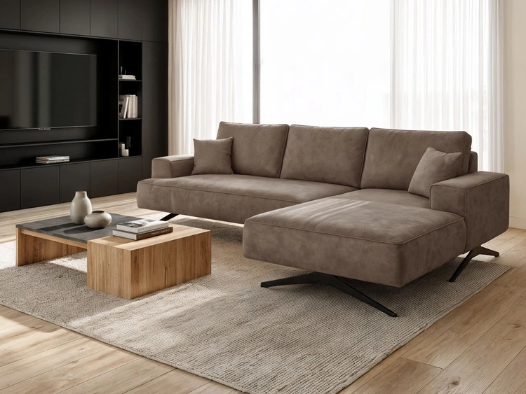 Narożnik L Prawy na metalowych nóżkach Leto brązowy