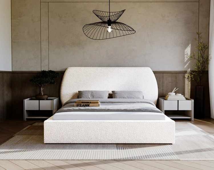 Łóżko tapicerowane z pojemnikiem i stelażem 180x200 cm Blossom Kremowe