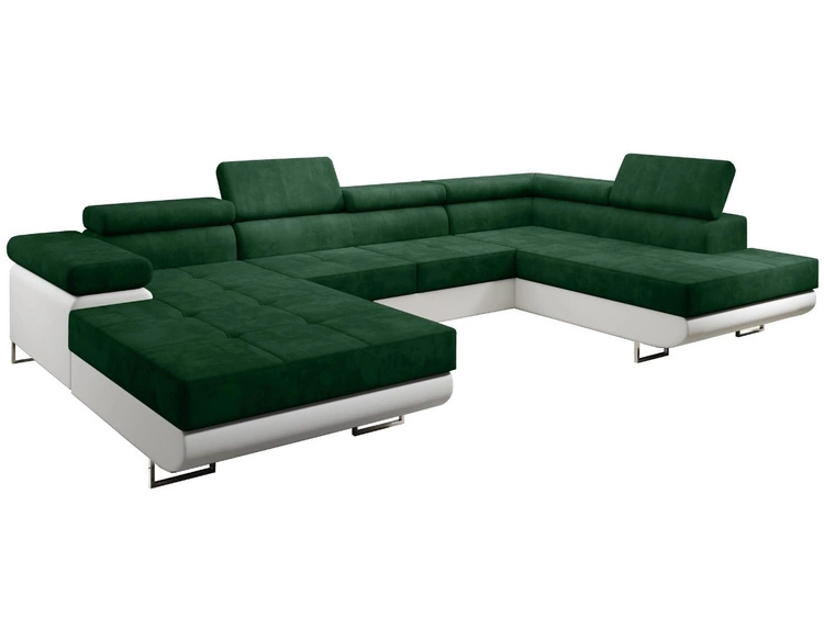 Narożnik U prawy z funkcją spania i pojemnikiem Solam U Zielony, Biały