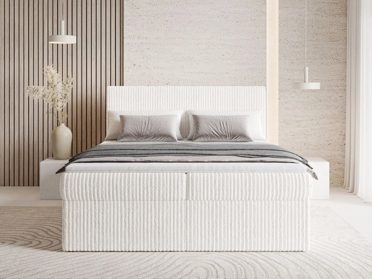Łóżko kontynentalne z pojemnikiem na pościel 200x200 Brisa Kremowe