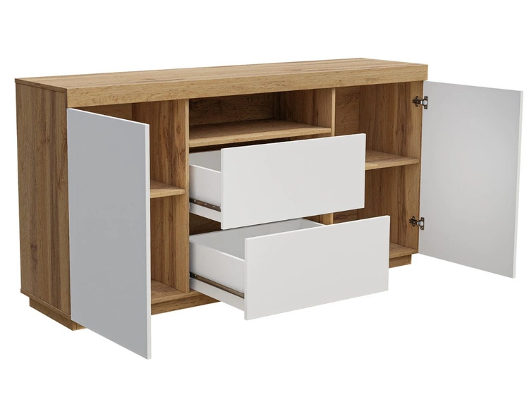 Zestaw mebli do salonu - szafka RTV i komoda Asumi Biały i dąb wotan