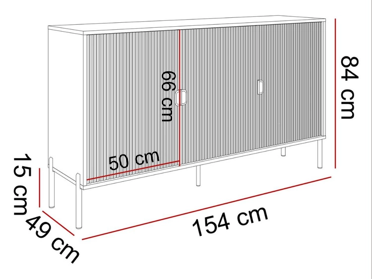 Komoda trzydrzwiowa szeroka, ze złotymi uchwytami Orlean kaszmir mat