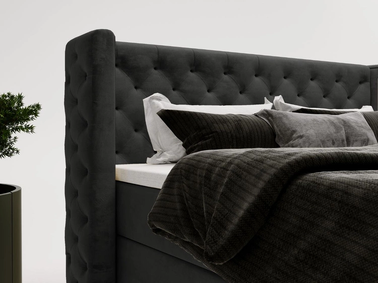 Łóżko kontynentalne z pojemnikiem na pościel 140x200 cm Lion Czarne