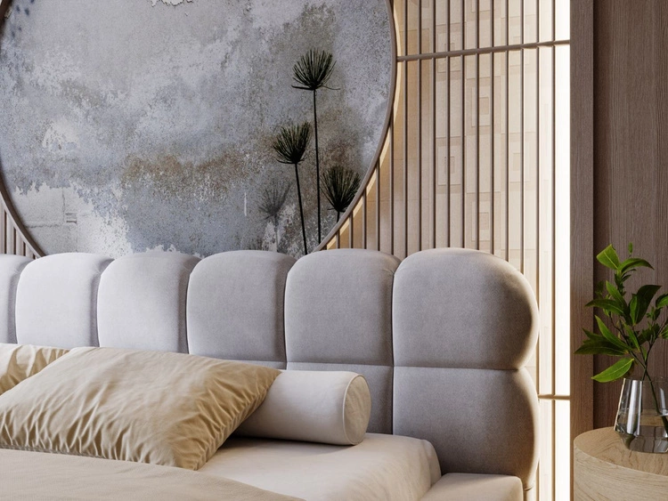 Łóżko tapicerowane z pojemnikiem i stelażem 160x200 Plaza Szare