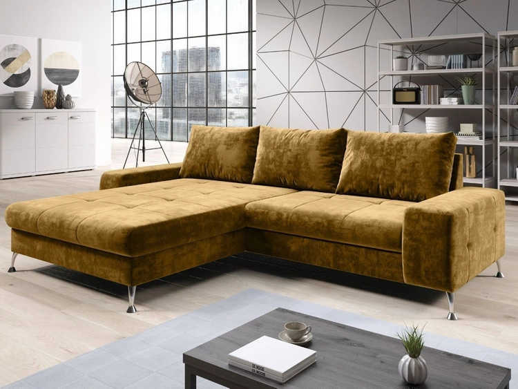 Narożnik L Lewy z funkcją spania i pojemnikiem Tonny Żółty