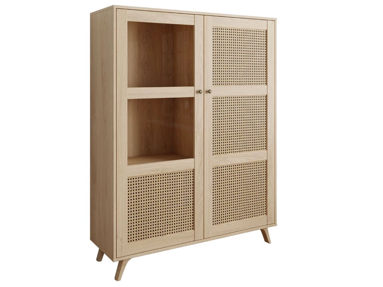 Witryna stojąca przeszklona w stylu boho Bellance dąb puccini