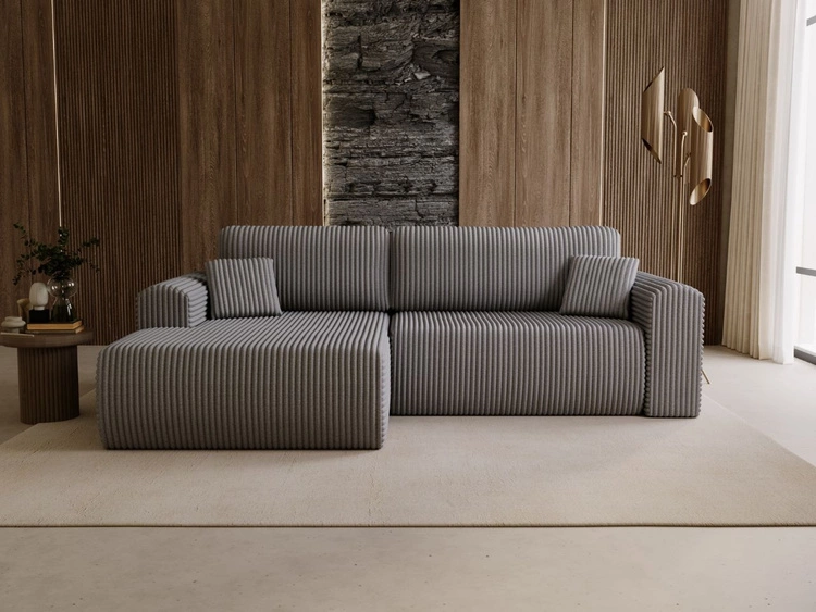 Narożnik z funkcją spania i pojemnikiem Belvio lewy Ciemnoszary