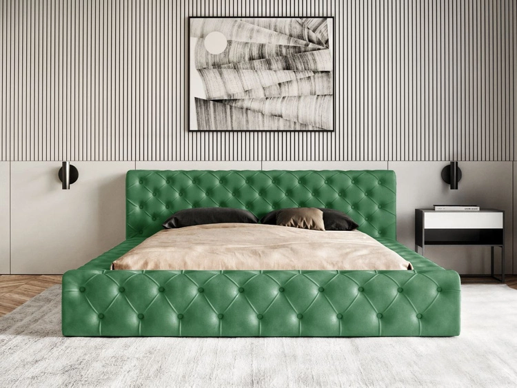 Łóżko tapicerowane z pojemnikiem i stelażem 120x200 cm Palini Zielone