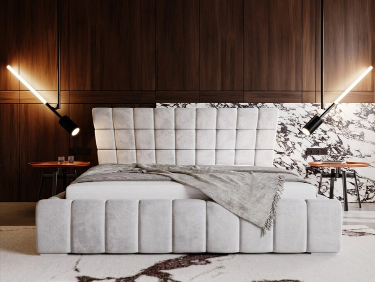 Łóżko tapicerowane z pojemnikiem i stelażem 160x200 cm Paris Jasnoszare