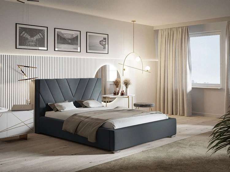 Łóżko tapicerowane z pojemnikiem i stelażem 160x200 Tivoli Ciemnoszare