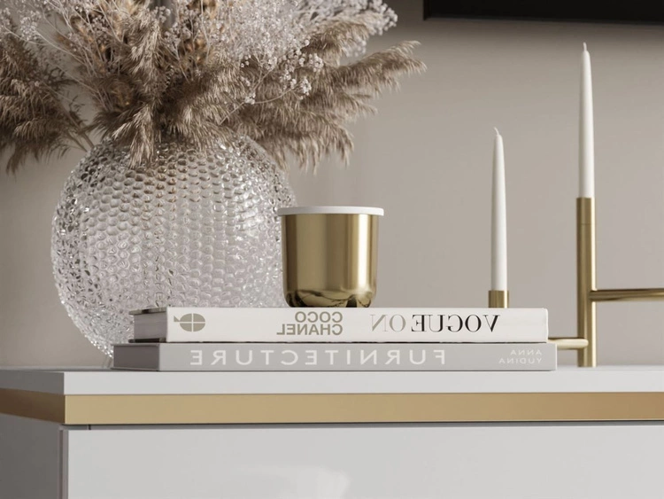 Szafka RTV wisząca w stylu glamour z oświetleniem LED Celle biały połysk