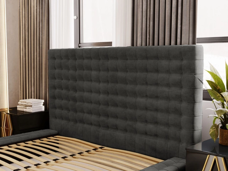 Łóżko tapicerowane z pojemnikiem i stelażem 160x200 Barbados Ciemnoszare