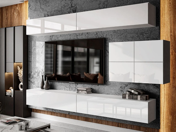 Wisząca meblościanka do salonu Nodoo Biały połysk