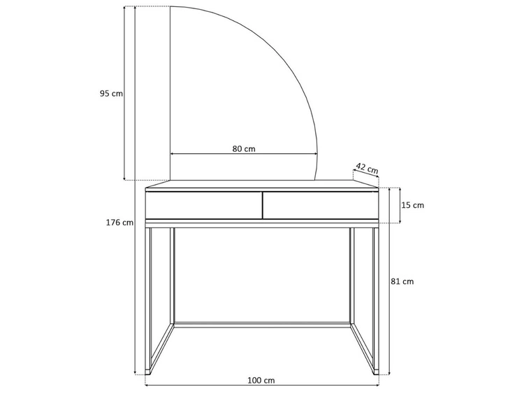 Toaletka kosmetyczna prawostronna z szufladami i oświetleniem LED na srebrnych nogach Clarette Biały połysk