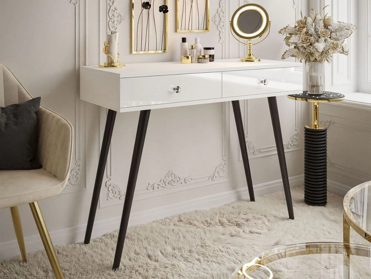 Konsola glamour z szufladami i kryształowymi uchwytami Olivine biały połysk