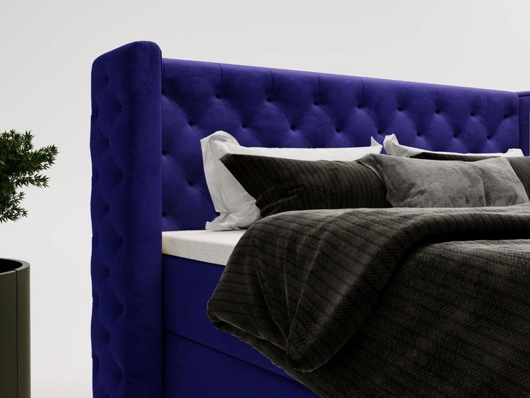 Łóżko kontynentalne z pojemnikiem na pościel 160x200 cm Lion Niebieskie