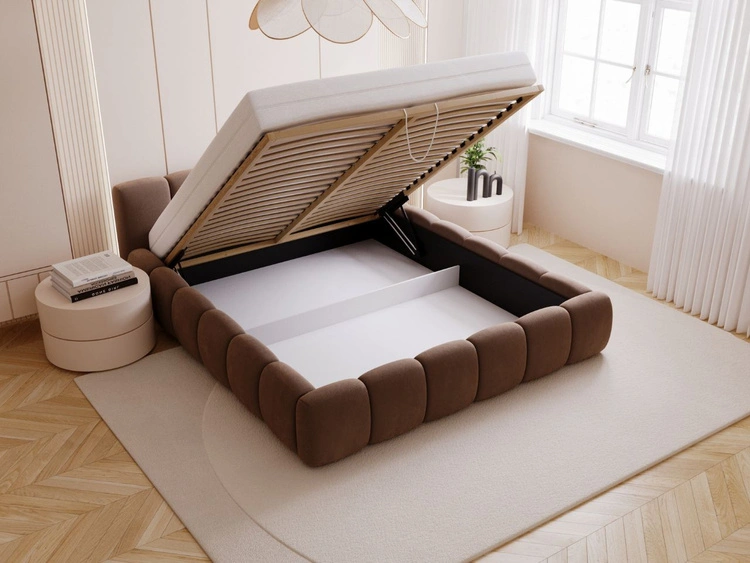 Łóżko tapicerowane z pojemnikiem i stelażem 180x200 Cloud Low brązowe