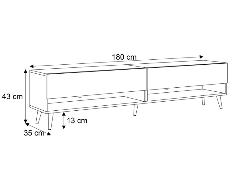 Szafka RTV do salonu 180 cm z czarnymi nóżkami i oświetleniem LED Aurelie Kaszmir połysk
