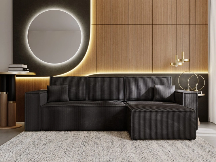 Narożnik L uniwersalny z funkcją spania i pojemnikiem Prato XL Czarny