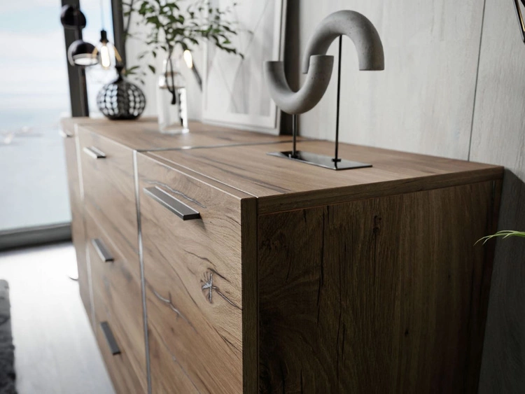 Dwudrzwiowa komoda 158 cm z trzema szufladami Lunelie dąb Flagstaff