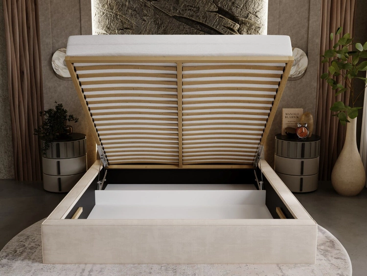 Łóżko tapicerowane z pojemnikiem i stelażem 200x200 Apollo Szare