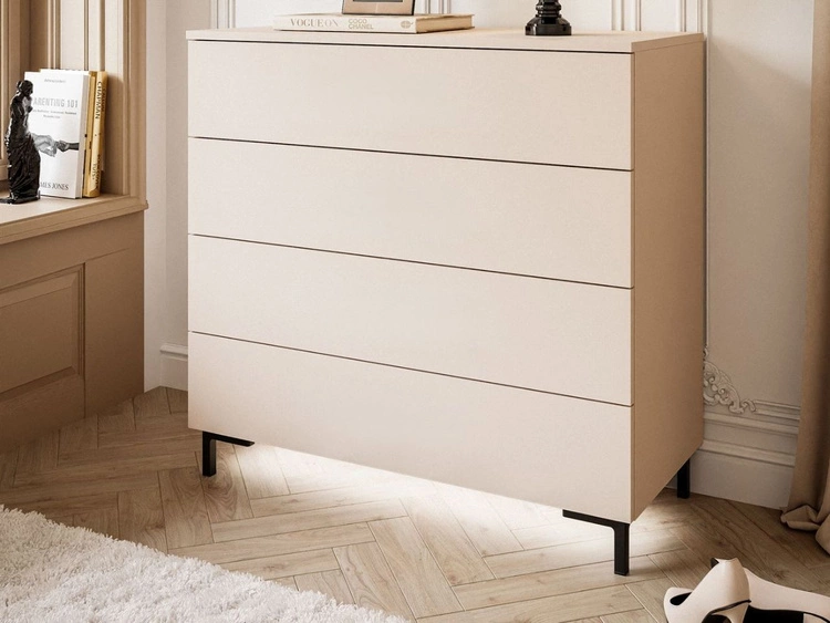 Komoda z szufladami i oświetleniem LED na czarnych nogach Nuveo Kaszmir