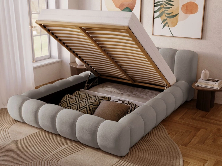 Łóżko tapicerowane z pojemnikiem na pościel 180x200 Doria Jasnoszare